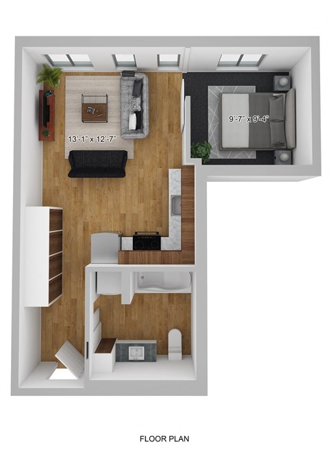 Floor plan for 1 bed, 1 bath, 494 sqft